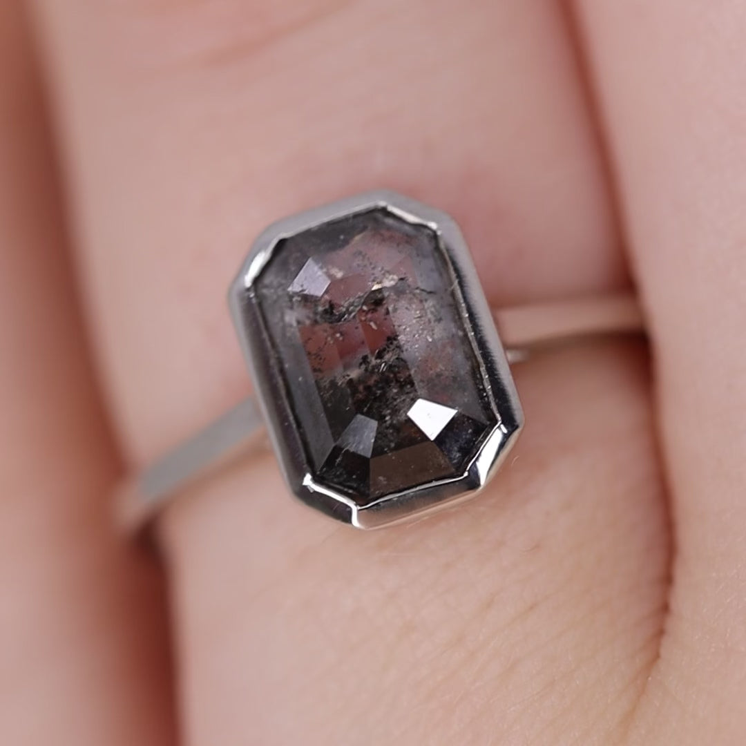 Sabrina - Emerald Cut Salt and Pepper Diamond Engagement Ring Engagement Rings - Price On Application