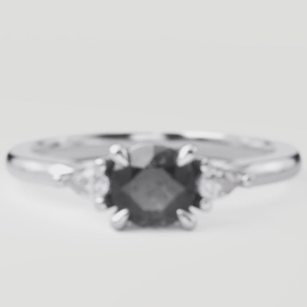 Elspeth - Round Brilliant Cut Salt & Pepper Diamond Trilogy Engagement Ring Engagement Rings - Made-to-Order