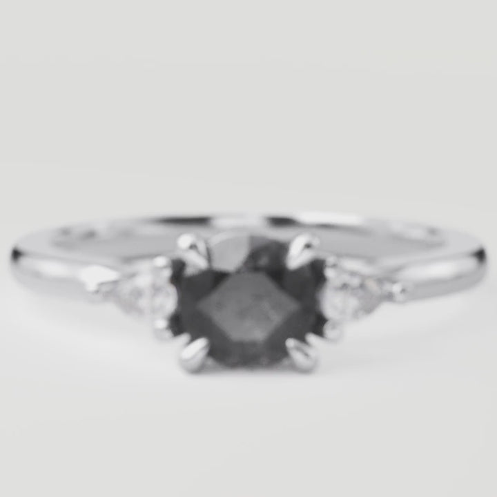 Elspeth - Round Brilliant Cut Salt & Pepper Diamond Trilogy Engagement Ring Engagement Rings - Made-to-Order