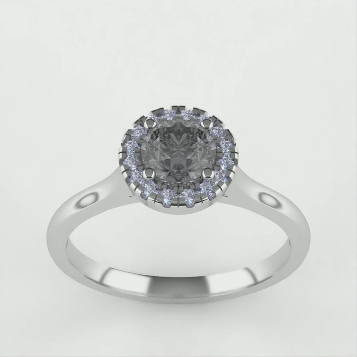 April - Salt & Pepper Diamond Halo Ring - Ready-to-Wear Engagement Rings - Ready-to-Ship