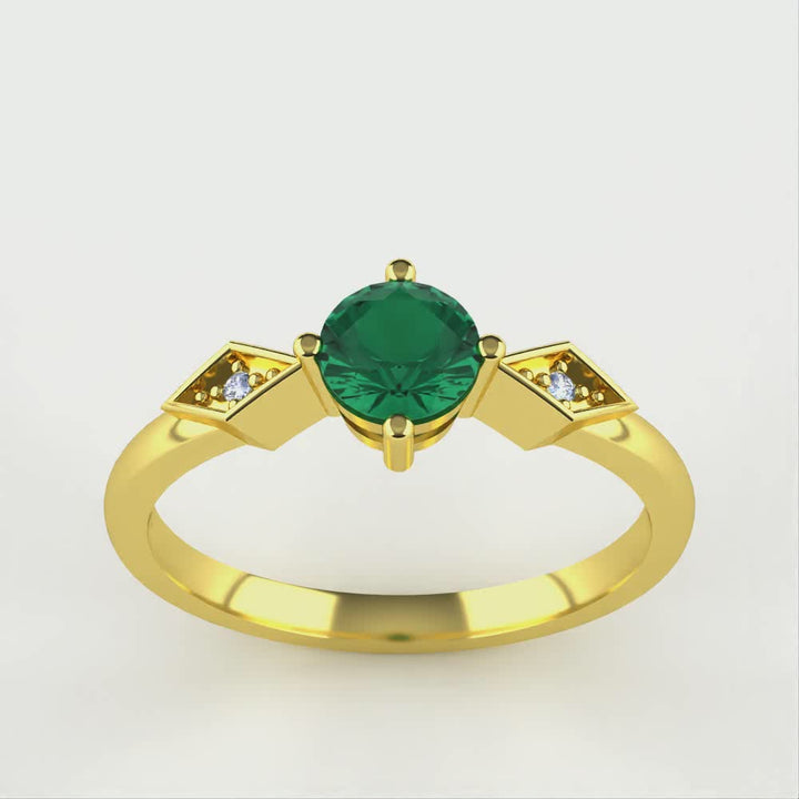 Hollie - Round Cut Emerald Art Deco Trilogy Engagement Ring Engagement Rings - Made-to-Order