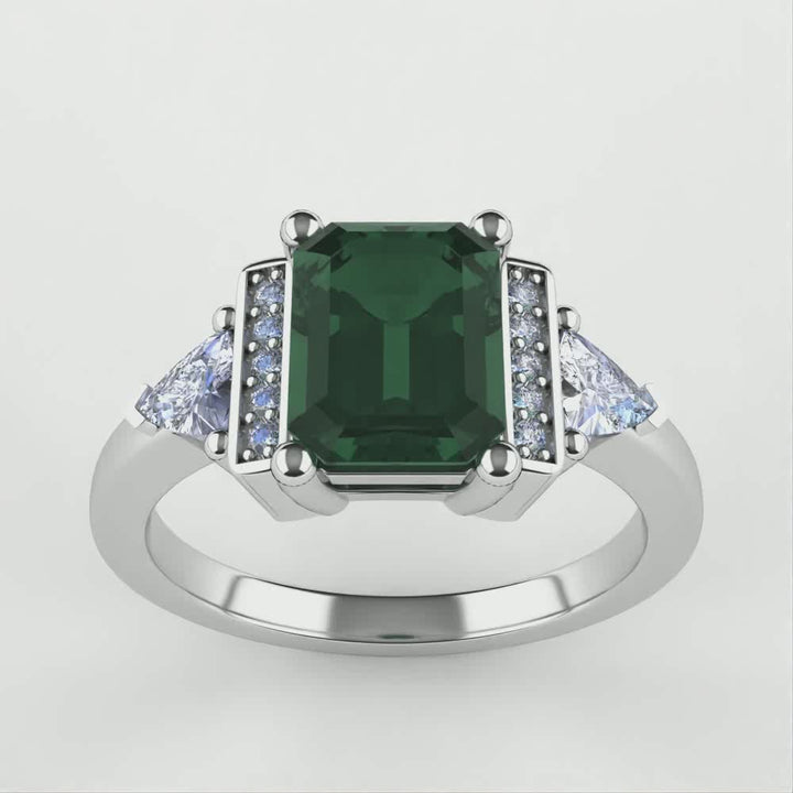 Ophelia - Green Tourmaline Art Deco Ring - Made-to-Order Engagement Rings - Made-to-Order
