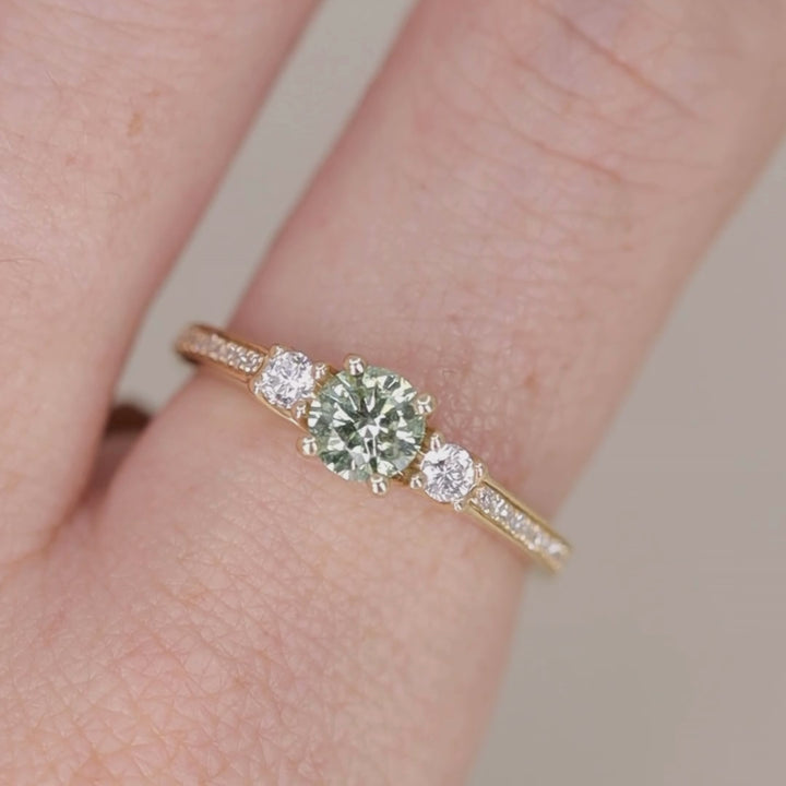 Callie - Round Brilliant Cut Green Diamond Trilogy Engagement Ring Engagement Rings - Price On Application