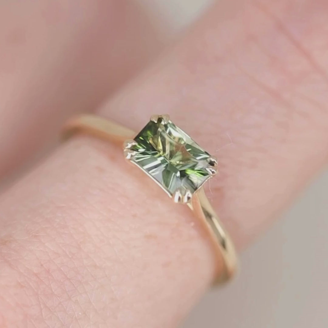 Reese - Optix Cut Green Tourmaline East-West Solitaire Engagement Ring Engagement Rings - Made-to-Order