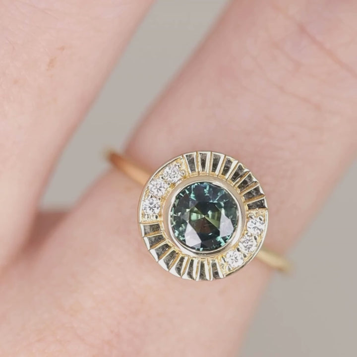 Addison - Teal Sapphire Art Deco Halo Engagement Ring Engagement Rings - Price On Application