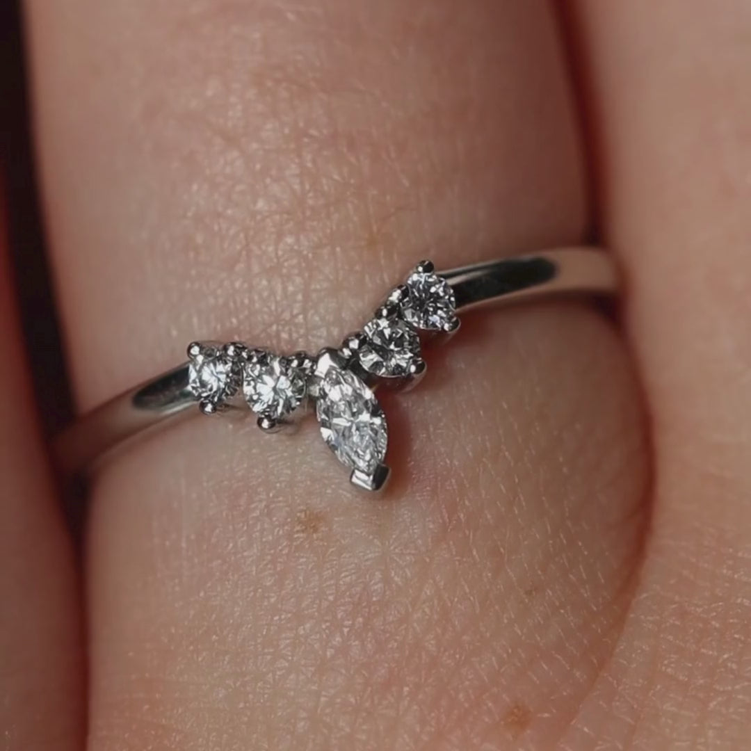 Winnie - Marquise Petite Tiara Style Diamond Wedding Ring - Made-To-Order Wedding Rings - Made-to-Order