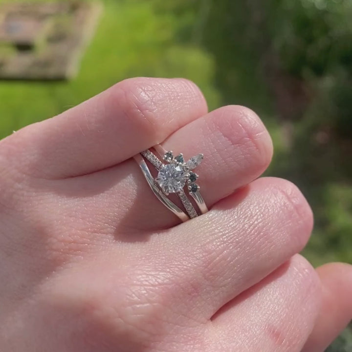 Winnie - Teal Sapphire and Marquise Lab Grown Diamond Petite Tiara Wedding Ring - Made-to-Order Wedding Rings - Made-to-Order