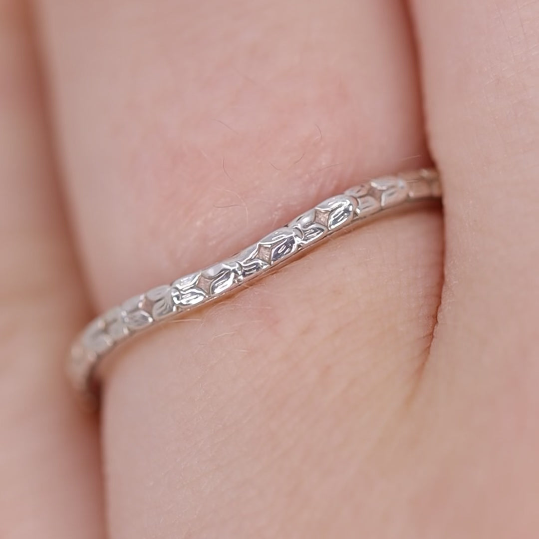 Flora - Floral Pattern Wave Shaped Wedding Ring - Made-to-Order Wedding Rings - Made-to-Order