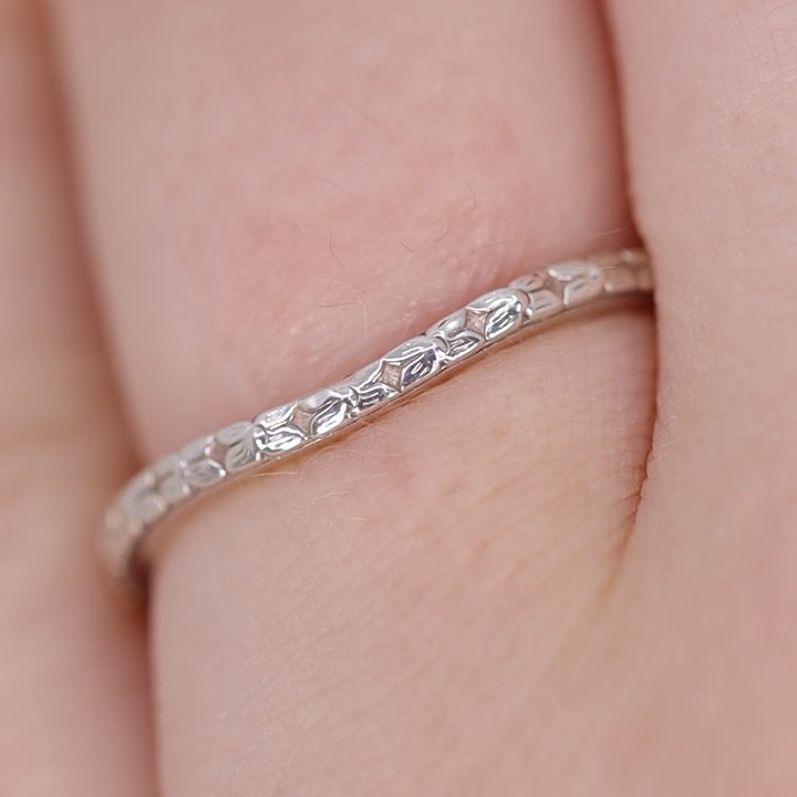 Flora - Floral Pattern Wave Shaped Wedding Ring - Made-to-Order Wedding Rings - Made-to-Order