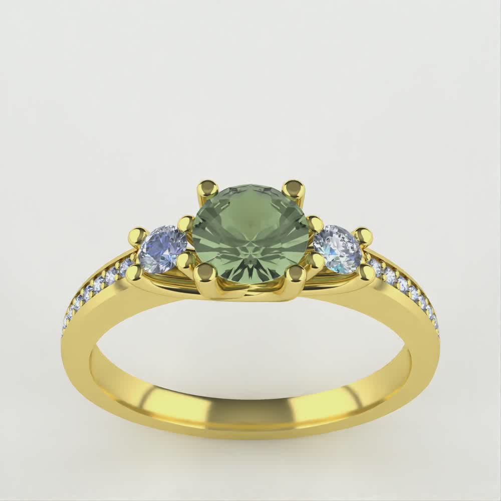 Callie - Round Brilliant Cut Green Diamond Trilogy Engagement Ring Engagement Rings - Price On Application