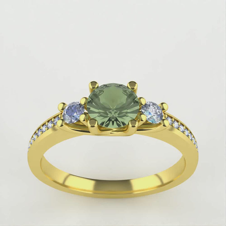 Callie - Round Brilliant Cut Green Diamond Trilogy Engagement Ring Engagement Rings - Price On Application