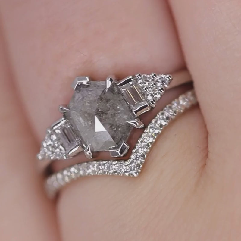 Arden - Salt & Pepper Diamond Art Deco Ring - Ready-to-Wear Engagement Rings - Ready-to-Ship
