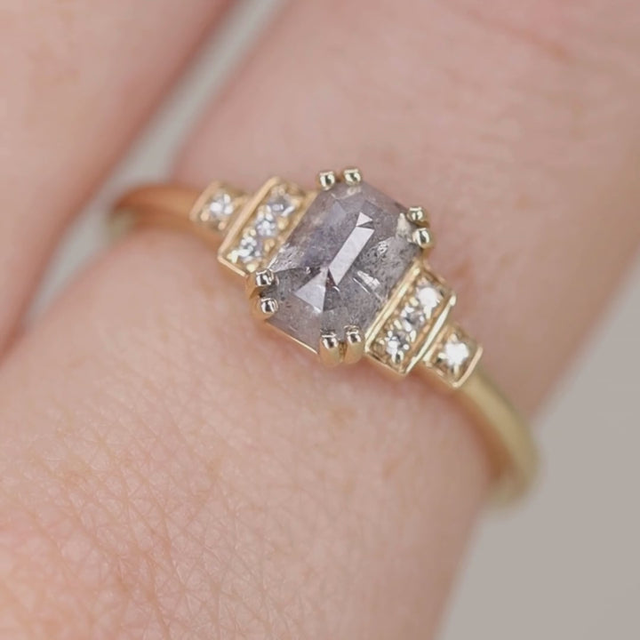 Grace - Salt & Pepper Diamond Art Deco Ring - Ready-to-Wear Engagement Rings - Ready-to-Ship