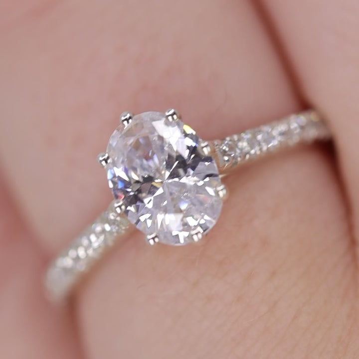 Bridal Set - Carmen & Ellis - Oval Lab Grown Diamond Solitaire Engagement Ring with Pavé Band and Diamond Wishbone Wedding Ring Bridal Sets