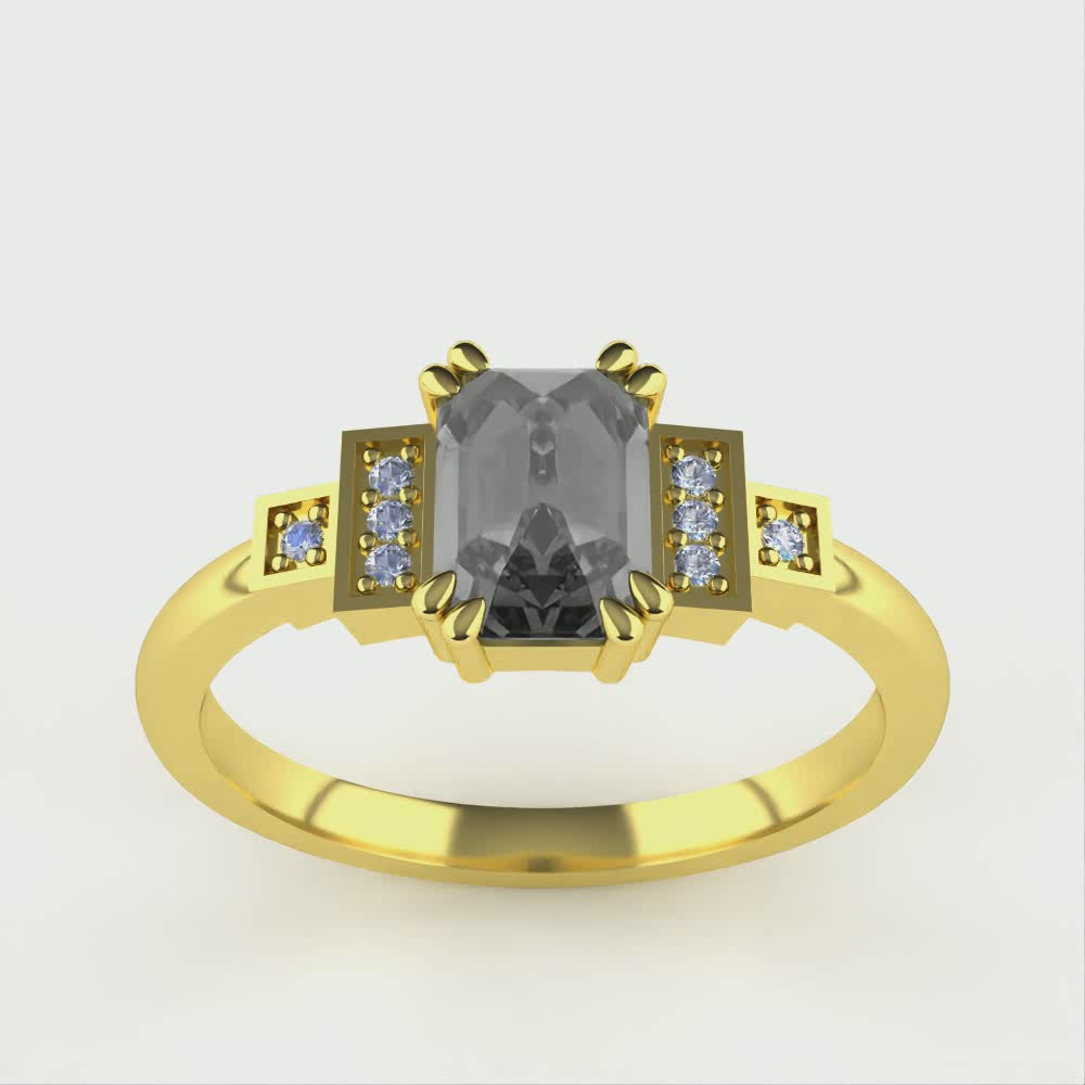 Grace - Salt & Pepper Diamond Art Deco Ring - Ready-to-Wear Engagement Rings - Ready-to-Ship