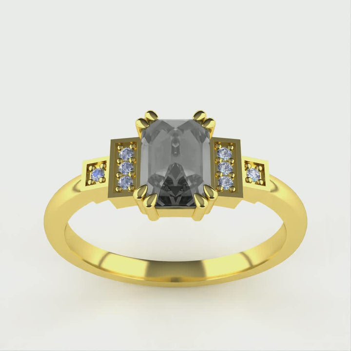 Grace - Salt & Pepper Diamond Art Deco Ring - Ready-to-Wear Engagement Rings - Ready-to-Ship