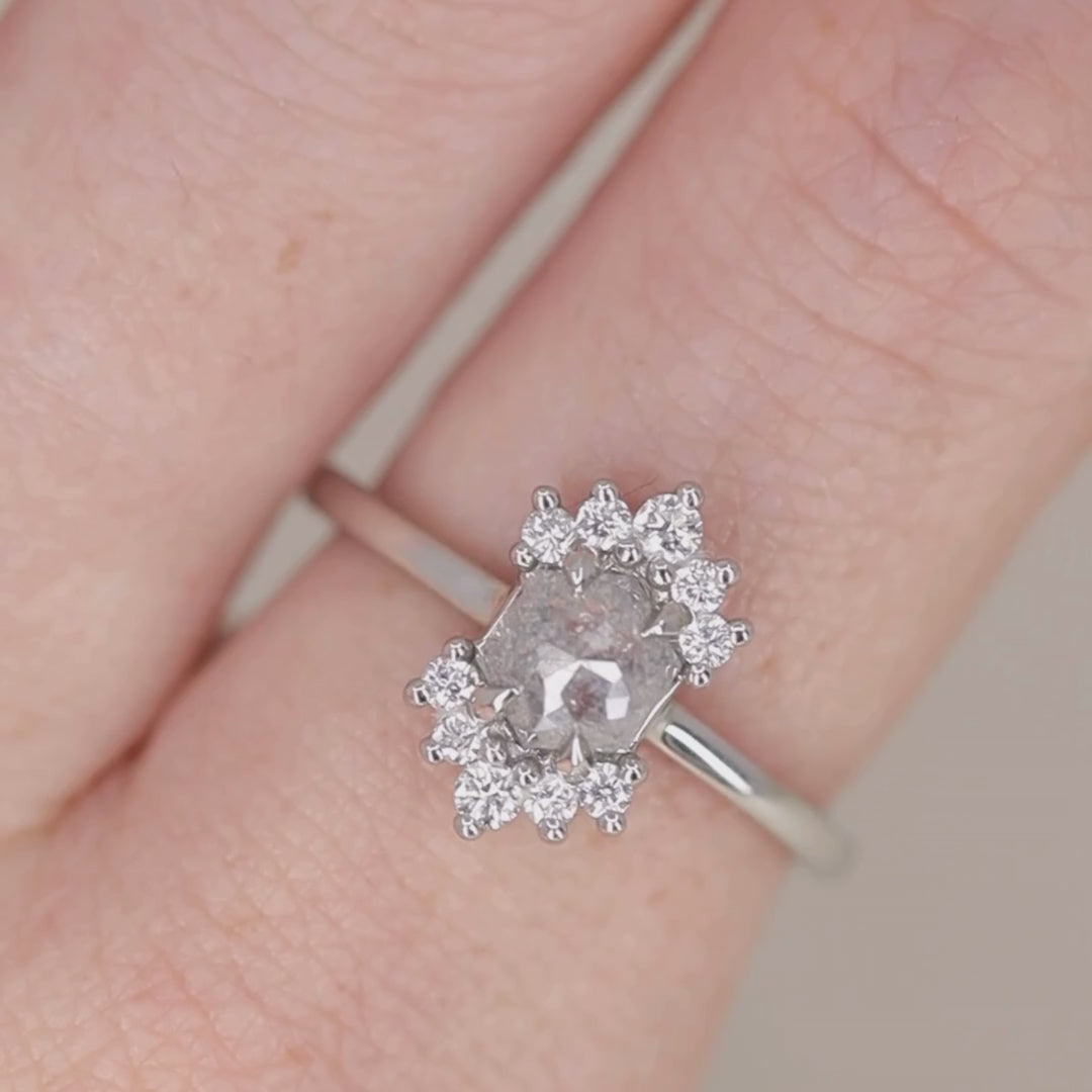 Ariana - Salt & Pepper Diamond Halo Ring - Ready-to-Wear Engagement Rings - Ready-to-Ship