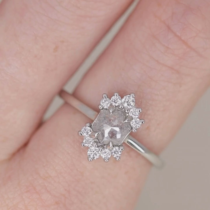 Ariana - Salt & Pepper Diamond Halo Ring - Ready-to-Wear Engagement Rings - Ready-to-Ship