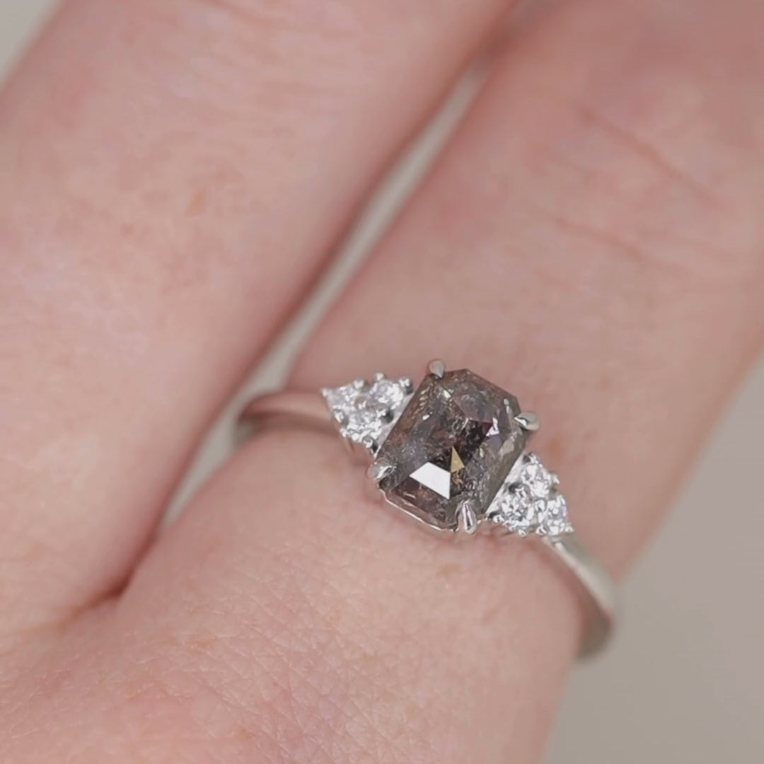Henrietta - Emerald Cut Salt and Pepper Diamond Cluster Engagement Ring Engagement Rings - Price On Application