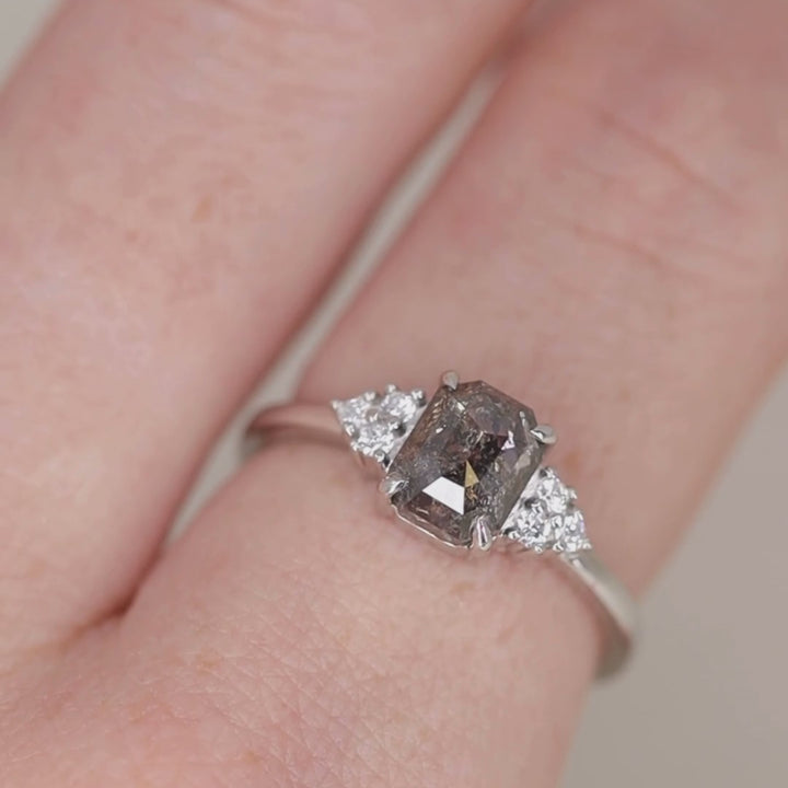 Henrietta - Emerald Cut Salt and Pepper Diamond Cluster Engagement Ring Engagement Rings - Price On Application