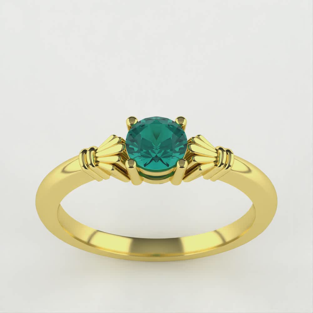 Tilly - Round Blue Teal Sapphire Art Deco Fan Detail Solitaire Engagement Ring Engagement Rings - Price On Application