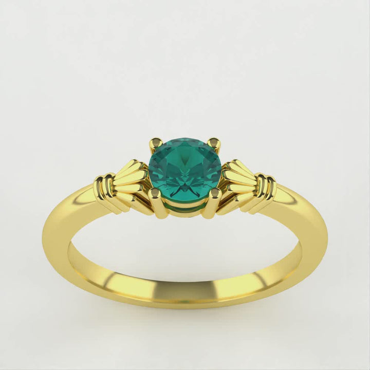 Tilly - Round Blue Teal Sapphire Art Deco Fan Detail Solitaire Engagement Ring Engagement Rings - Price On Application