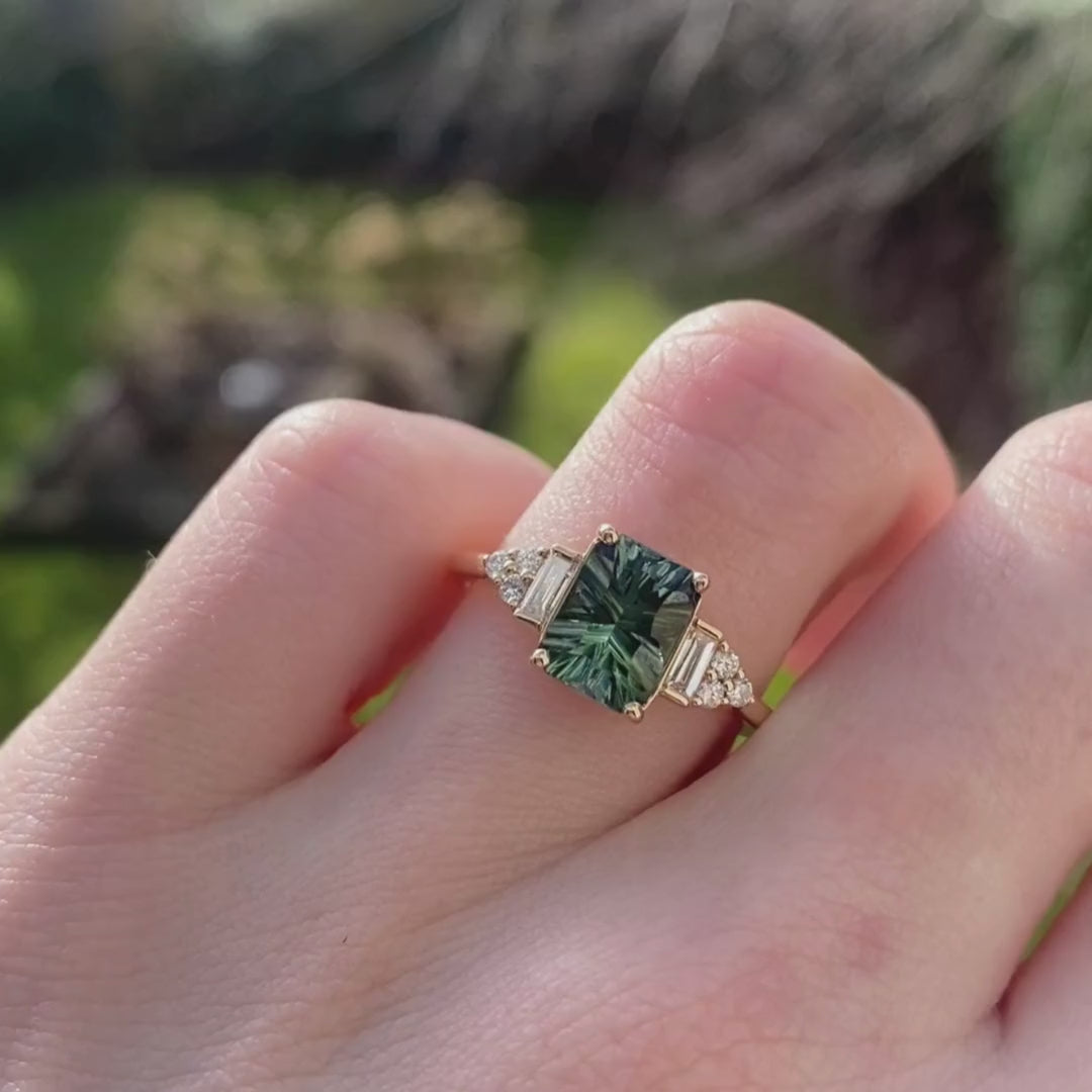 Arden - Optix Octagon Cut Green Tourmaline Art Deco Engagement Ring Engagement Rings - Made-to-Order