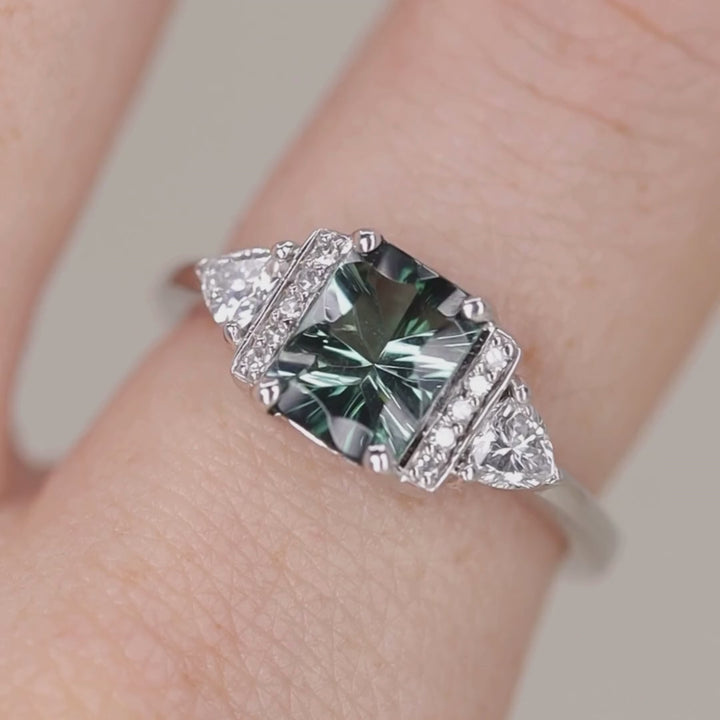 Ophelia - Green Tourmaline Art Deco Ring - Made-to-Order Engagement Rings - Made-to-Order