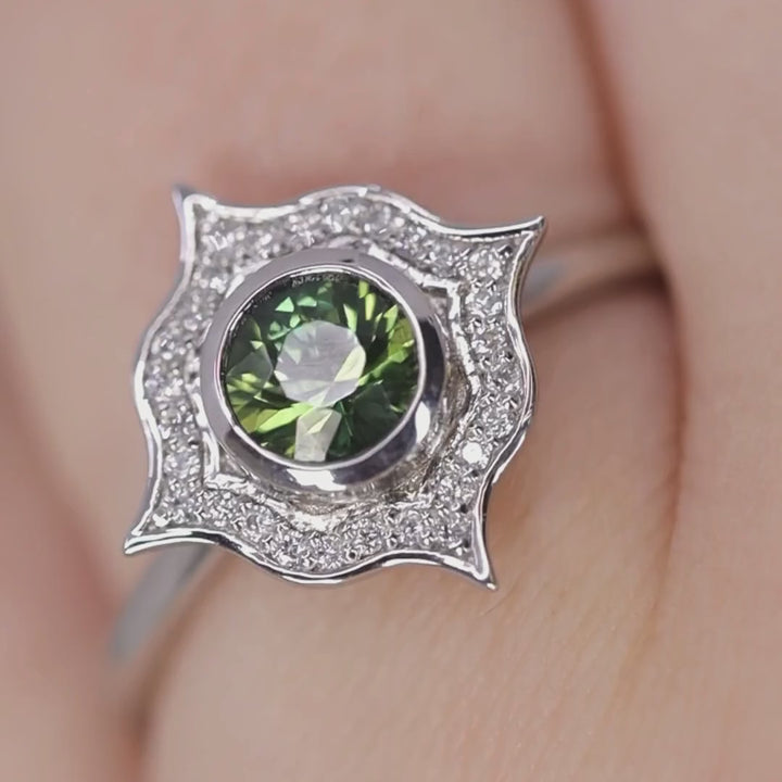Antonia - Green Sapphire Halo Ring - Ready-to-Wear Engagement Rings - Ready-to-Ship