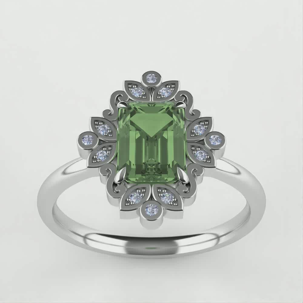 Annette - Green Tourmaline Floral Halo Ring - Ready-To-Set Engagement Rings - Ready-to-Ship