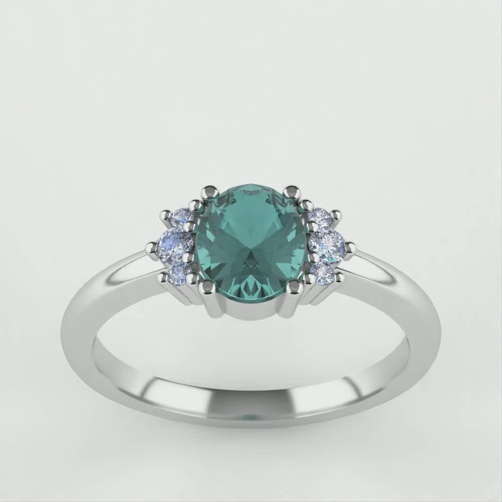 Persie - Oval Teal Sapphire and Diamond Cluster Engagement Ring Engagement Rings - Price On Application