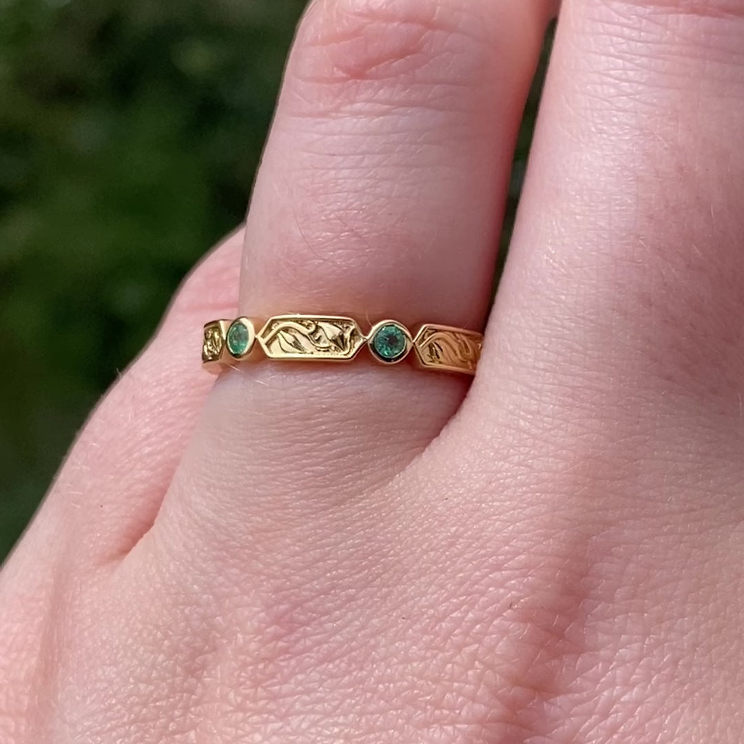 Fern - Floral Emerald, Ruby or Blue Sapphire Set Vine/Leaf Patterned Wedding Ring - Made-to-Order Wedding Rings - Made-to-Order