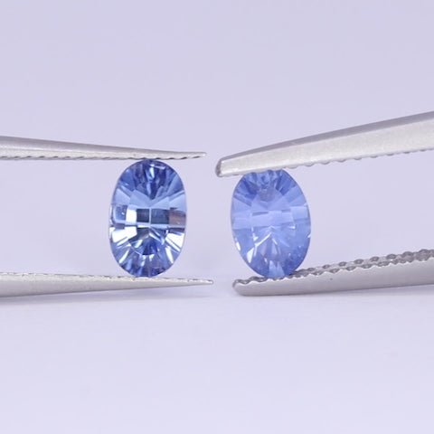 Pair of Oval Cut Blue Optix Concave Sapphires, 1.10ct Total Weight Loose Gemstones