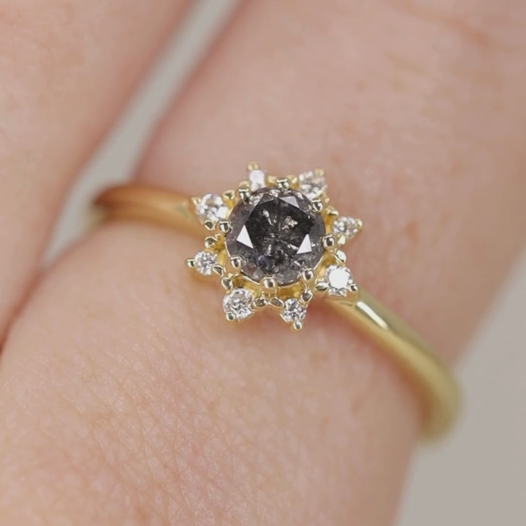 Mabel - Salt & Pepper Diamond Halo Ring - Ready-to-Wear Engagement Rings - Ready-to-Ship