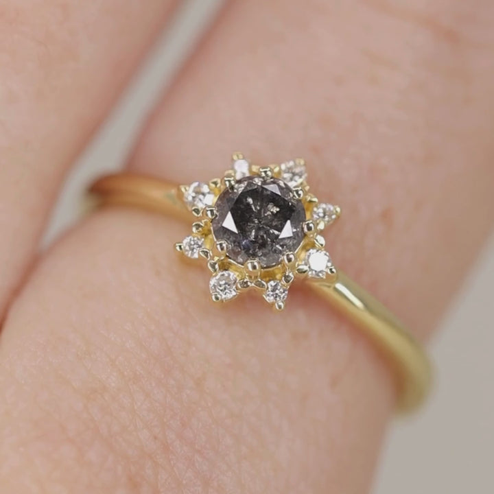 Mabel - Salt & Pepper Diamond Halo Ring - Ready-to-Wear Engagement Rings - Ready-to-Ship