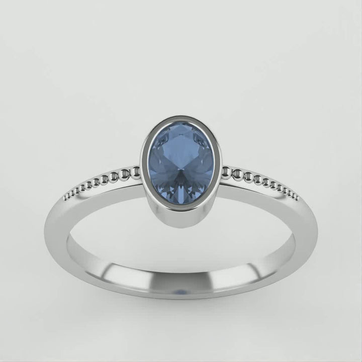 Nina - Oval Blue Sapphire Art Deco Bezel Set Solitaire Engagement Ring Engagement Rings - Made-to-Order