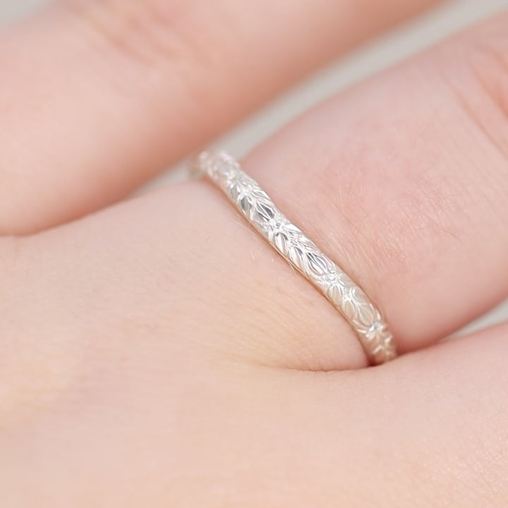 Bethan - Waved Vintage Style Patterned Diamond Set Half Eternity Wedding Band - Made-to-Order Wedding Rings - Made-to-Order