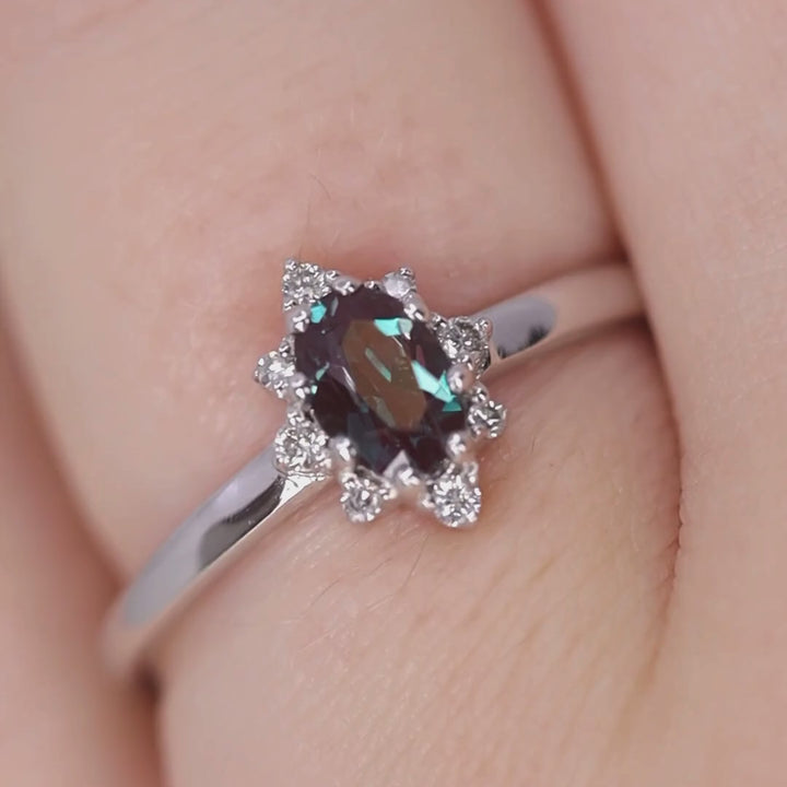 Mabel - Lab Grown Alexandrite Halo Ring - Ready-to-Wear Engagement Rings - Ready-to-Ship