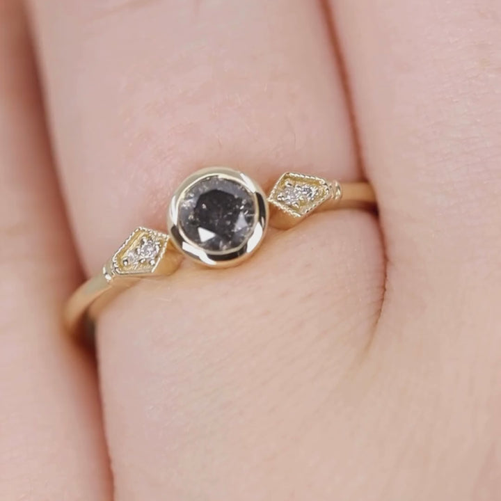 Lola - Salt & Pepper Diamond Art Deco Ring - Ready-to-Wear Engagement Rings - Ready-to-Ship