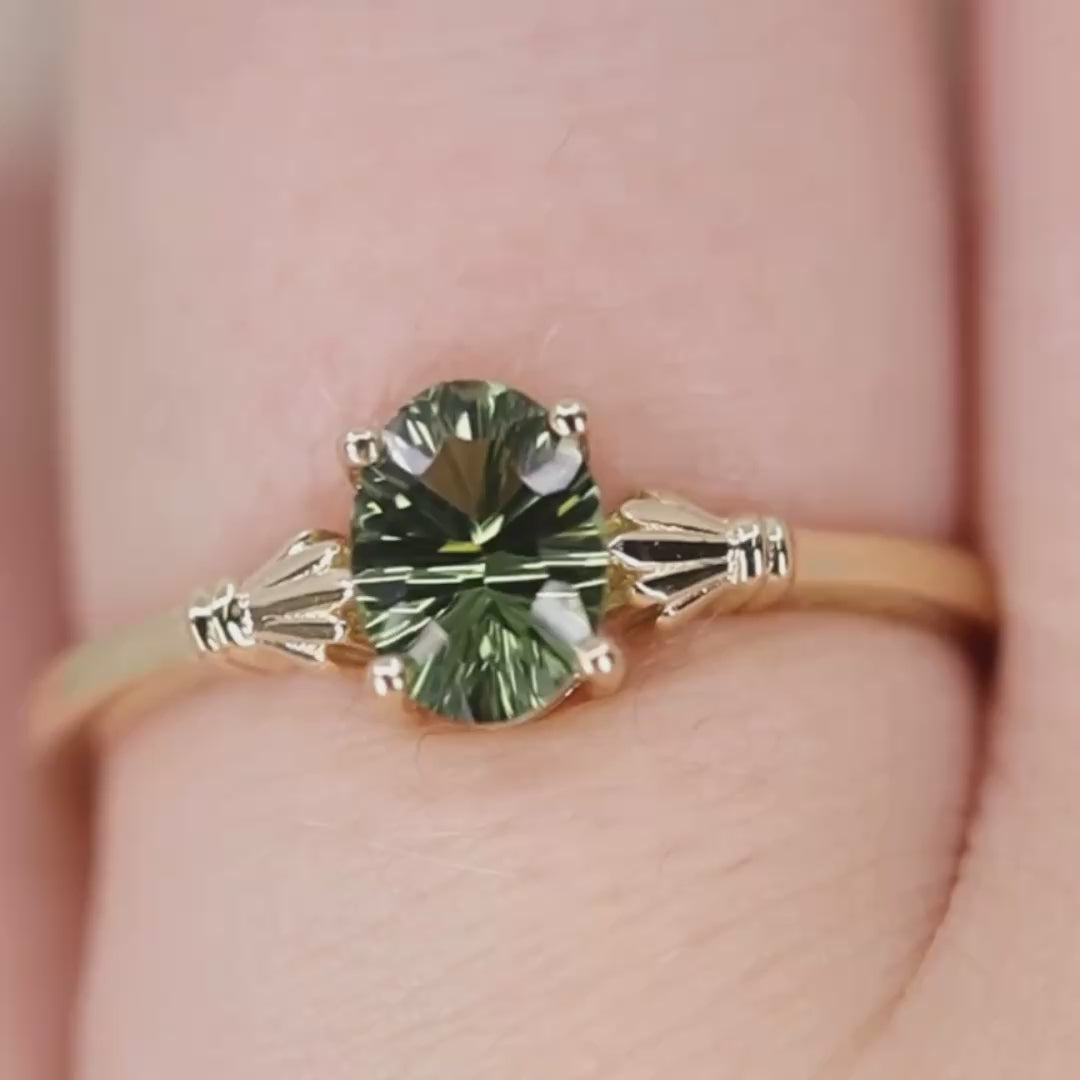 Tilly - Optix Oval Cut Green Tourmaline Art Deco Style Solitaire Engagement Ring Engagement Rings - Made-to-Order