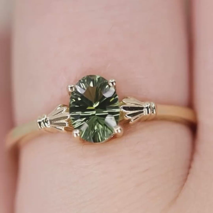 Tilly - Optix Oval Cut Green Tourmaline Art Deco Style Solitaire Engagement Ring Engagement Rings - Made-to-Order
