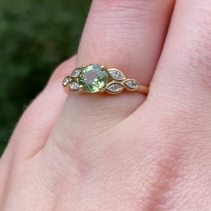 Juliet - Round Green Sapphire Leaf Detail Engagement Ring Engagement Rings - Price On Application