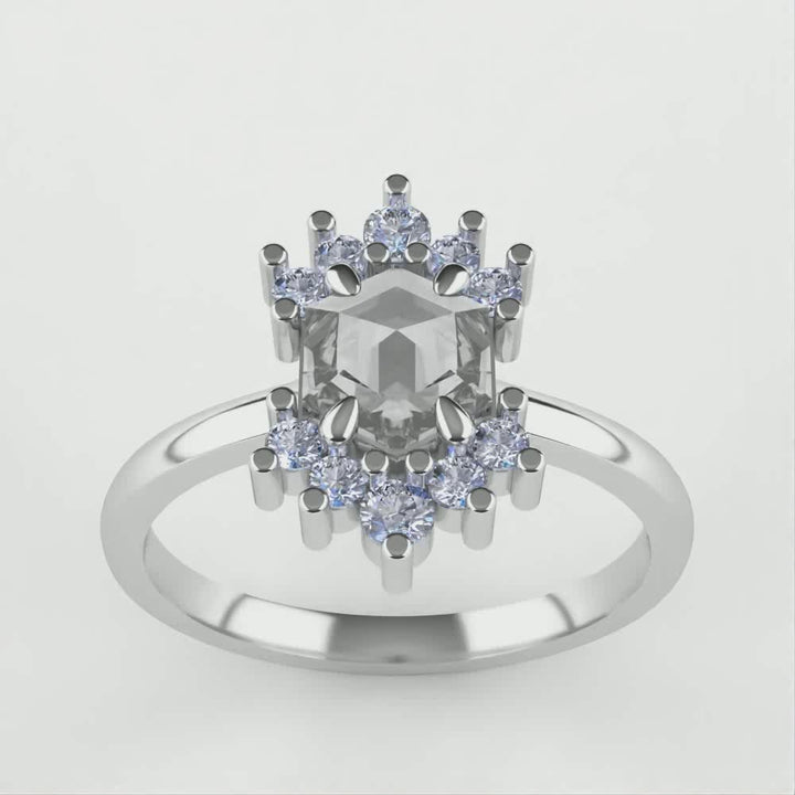 Ariana - Salt & Pepper Diamond Halo Ring - Ready-to-Wear Engagement Rings - Ready-to-Ship