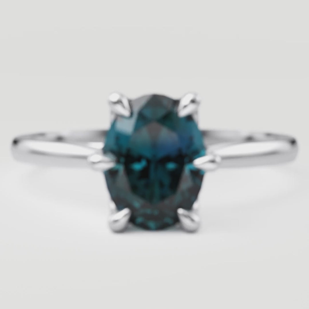 Raine - Oval Cut Teal Sapphire Lotus Flower Solitaire Engagement Ring Engagement Rings - Price On Application