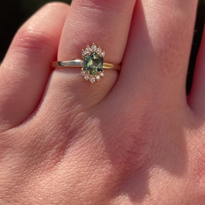 Ariana - Green Sapphire Halo Ring - Ready-to-Wear Engagement Rings - Ready-to-Ship