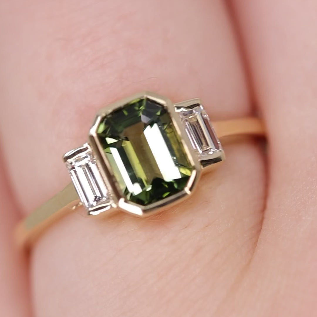 Phoebe - Green Tourmaline Trilogy Ring - Ready-to-Wear Engagement Rings - Ready-to-Ship