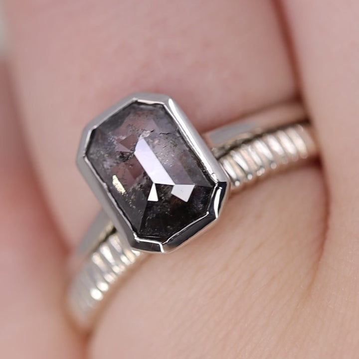 Sabrina - Emerald Cut Salt and Pepper Diamond Engagement Ring Engagement Rings - Price On Application