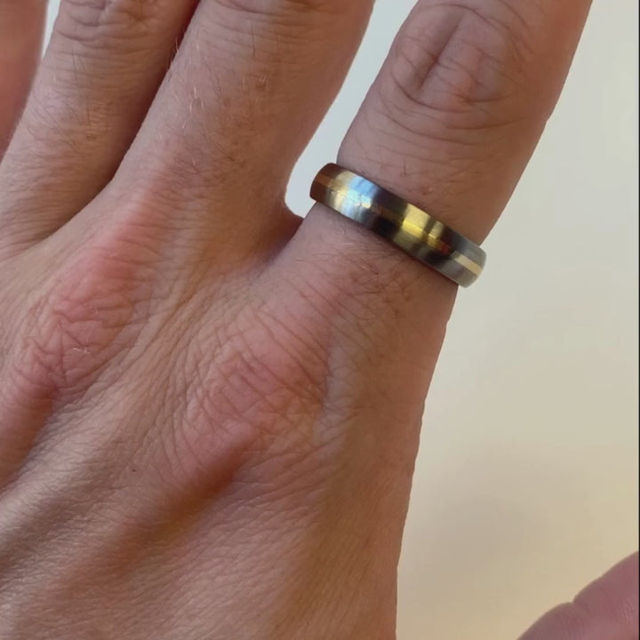 Rose Gold, Yellow Gold or Silver Inlay Titanium Wedding Ring - The Derwent - Made-to-Order | Flinn & Steel Flinn & Steel Wedding Rings
