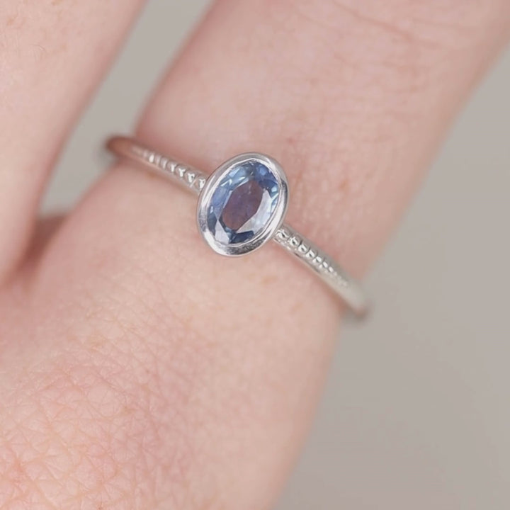 Nina - Oval Blue Sapphire Art Deco Bezel Set Solitaire Engagement Ring Engagement Rings - Made-to-Order
