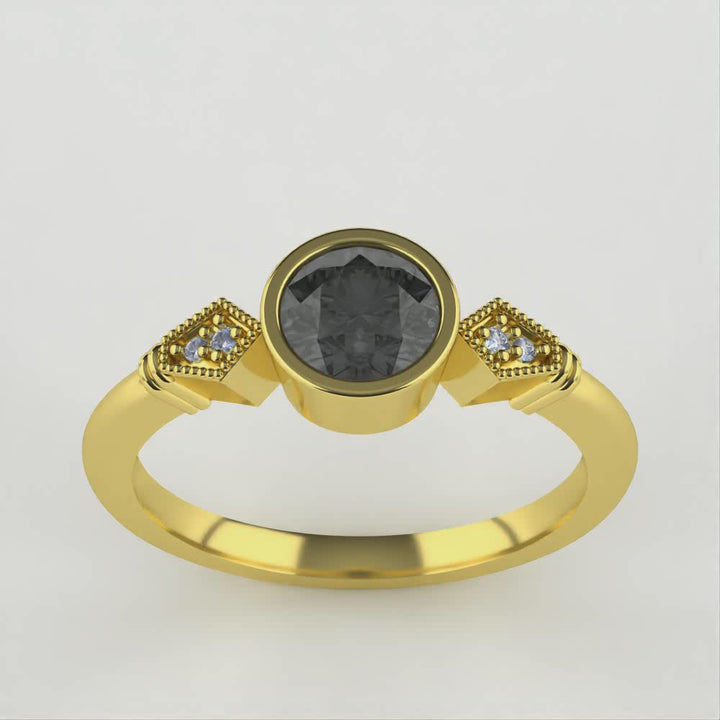 Lola - Round Optix Cut Green Tourmaline Art Deco Engagement Ring Engagement Rings - Made-to-Order